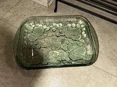 Glass casserole dish, iron stand