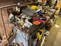 Contents of Work bench & contents (excluding saw sharpener)