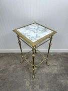 Heavy Brass Side Table with Marble top
