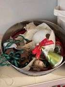 Shelf of misc Christmas items: angels by Home Interior