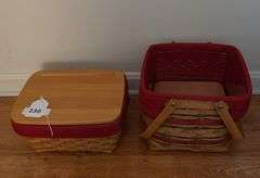 Longaberger 2 baskets, small storage solutions 11”w x 10”d x 5.5”h, picnic tote (no lid) 10”sq x 8”h