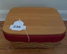 Longaberger 2 baskets, small storage solutions 11”w x 10”d x 5.5”h, picnic tote (no lid) 10”sq x 8”h