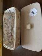Longaberger White washed bread basket with lid, protector, botanical gardens liner dated 2002 and whitewashed address basket with no address cards . Does have liner and protector . Both baskets are dated 2002.