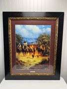 Framed G.Harvey “Texas Cowboys” (glass cracked) and “Ranger Outpost” prints