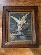 2 framed guardian Angel  pictures, vintage 19” x 22”, Home Interior 19” x 22.5”