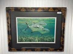 2 Prints by Michael Stidham (1954), titled "Four Permit fish in shallows” and Tarpon