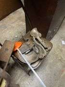 Type tray, brace & bits, meat grinder, block w/ no blade, cast iron lid, shaver, 2 chairs