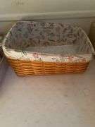 Longaberger 3 Botanical baskets, Vanity 14.5”w x 8”d x 6”h, large bin 13”w x 16.5”d x 8”h, Serving tray 14.5”w x 20”d x 3.5”h