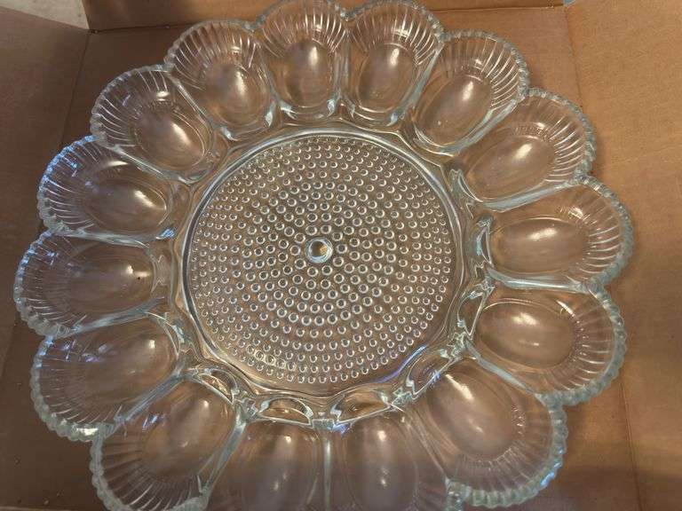 Village baker, glass egg dish, scissors, polished stainless steel percolator,