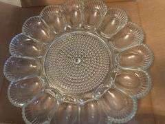 Village baker, glass egg dish, scissors, polished stainless steel percolator,