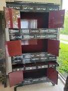 Asian Style Cabinet with Mother of Pearl Inlay, Silver Hardware- 4 Drawers, 3 cabinets