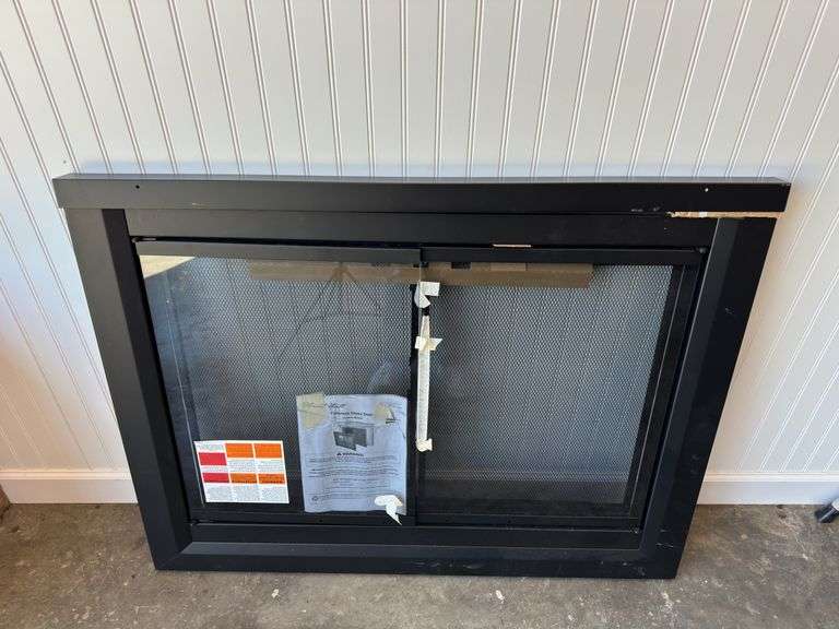 Black metal and glass fireplace door kit - New