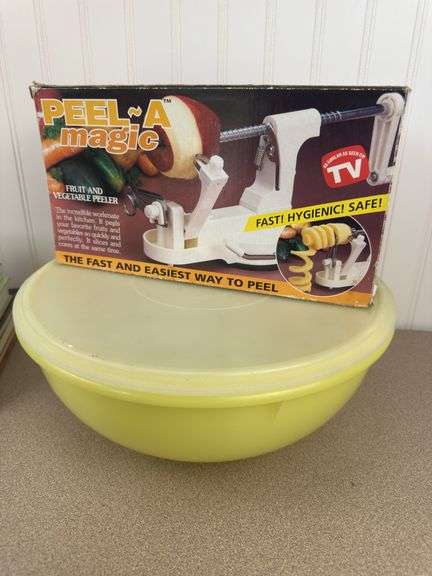 Misc books, vintage and new apple corer, tubberware bowl