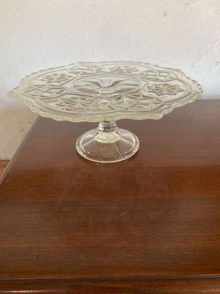 Cake plate, pressed glass bowl with silver plated rim