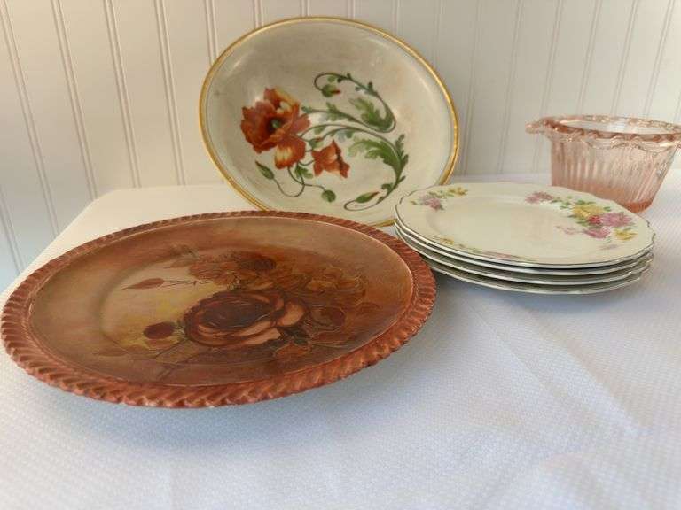 Misc china, pink blue milk and carnival glass