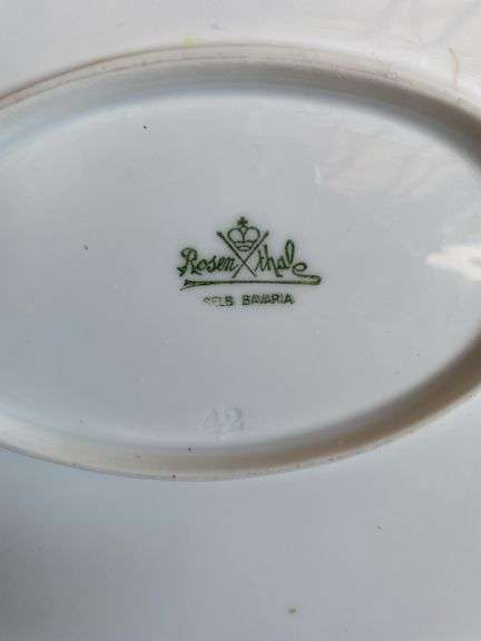 Ceramic ware, tureen, platter, plates and bowls, plate dated 10-16-1938
