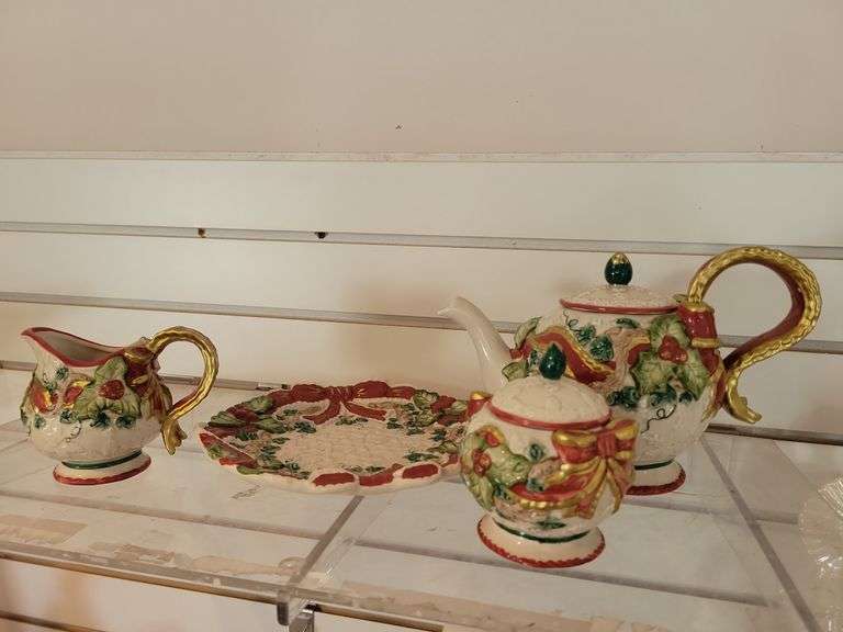 Vintage Fitz and Floyd Omnibus Holiday Tea Service Set image