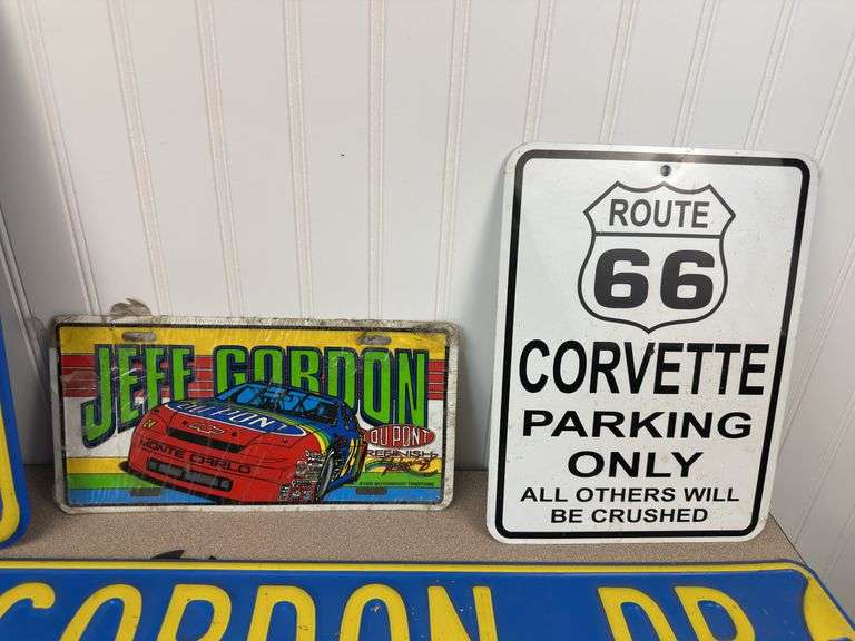 4 metal collector signs - nascar jeff gordon, corvette