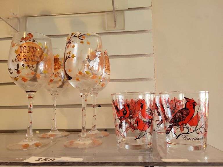 Pier One Fall Painted Wine Glasses, Vintage Cardinal Glasses image