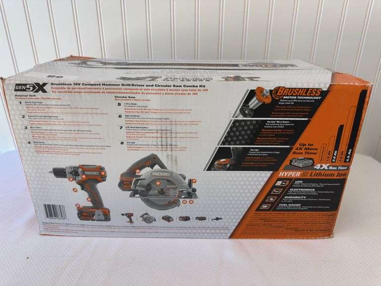 RIDGID Brushless 18v Compact Hammer Drill/driver and circular saw combo kit - New
