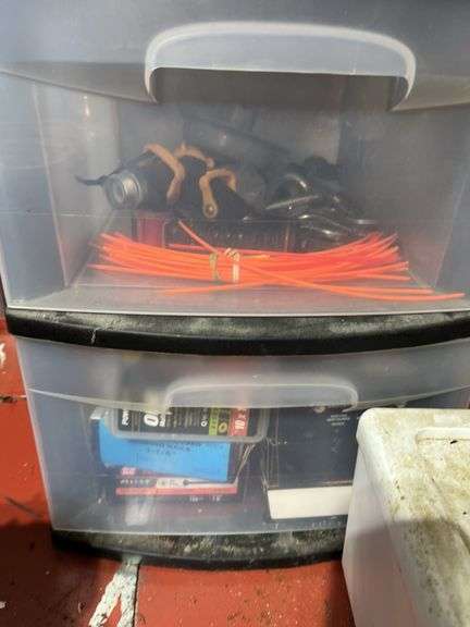Storage containers w/ hardware , bits, trimmer & misc