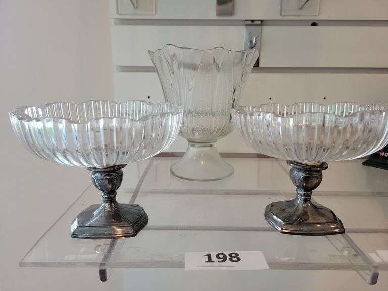 Vintage Clear Glass Silver Pedastal Candle Holders, Pedastal Vase image
