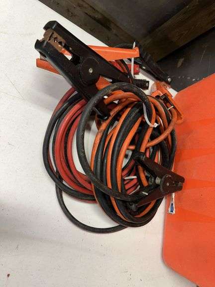 Jumper cables, extension cord on reel, cooler