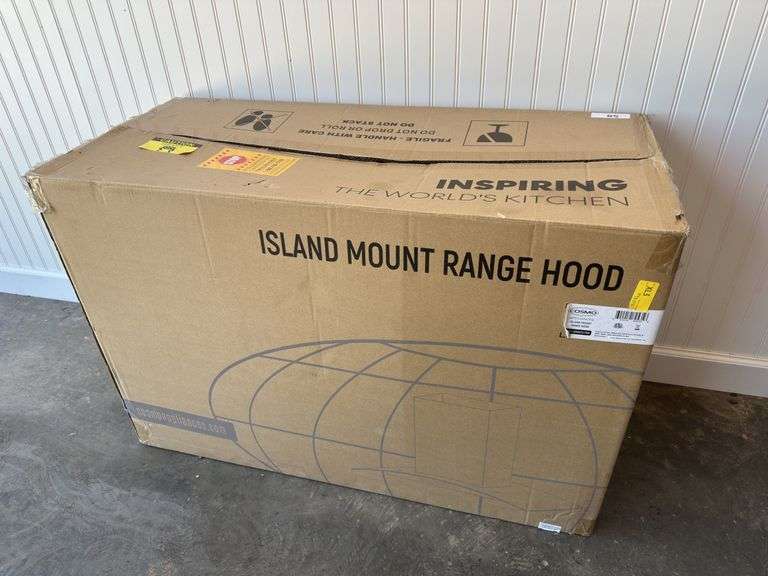 Cosmo stainless/glass Island Mount Range Hood - New