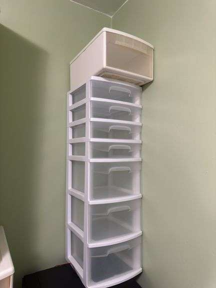 Large lot of plastic shelving