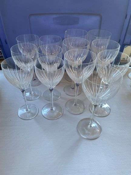 13 pieces of stemmed crystal, 2 sizes, signed