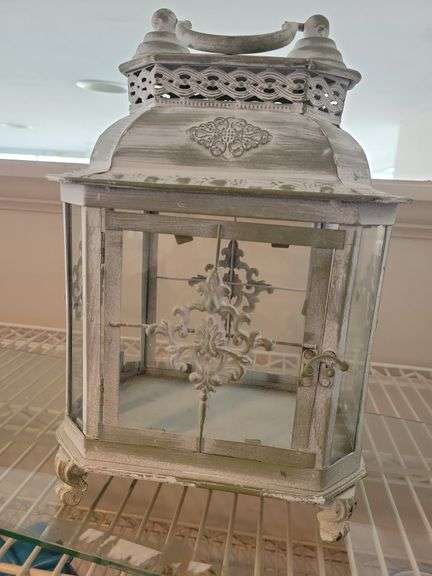 Whitewashed Ornate Metal Lantern image