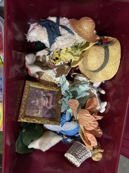 2 tubs with Craft supplies, figurines, artificial floral