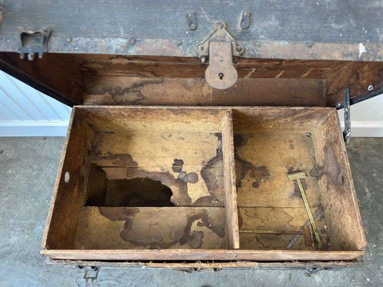 Antique Steamer Trunk & 7” Cast Iron Pulley
