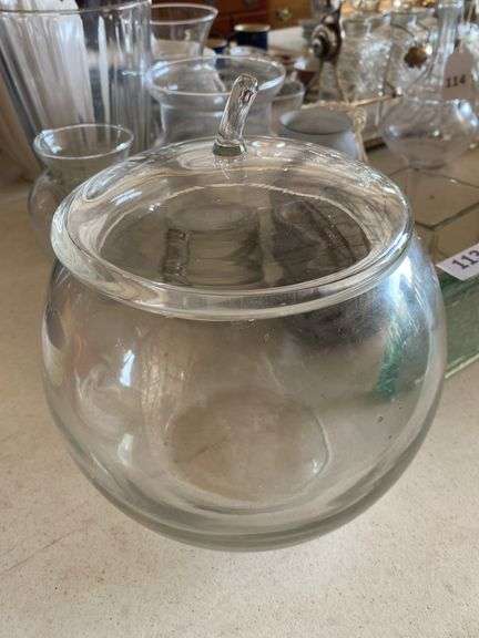 Vases, clear apple jar, miscellaneous
