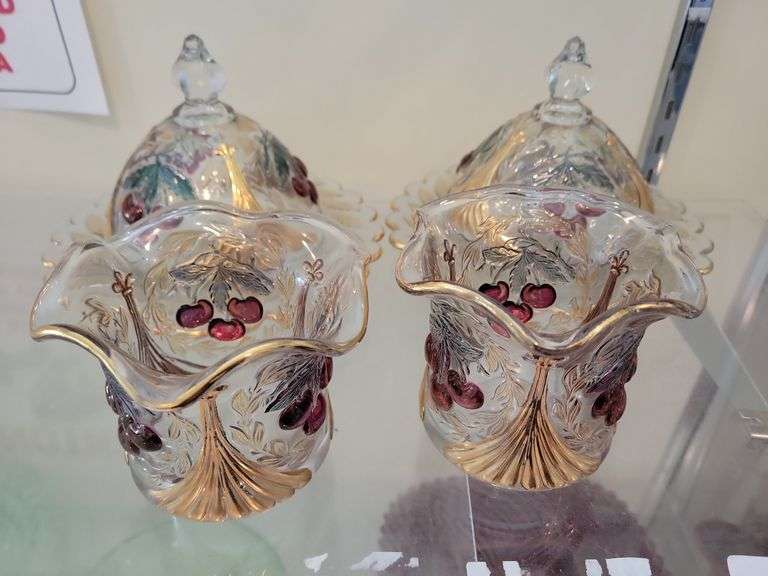 Vintage Westmoreland Cherry & Wreath Motif Covered Dishes, Open Sugars image