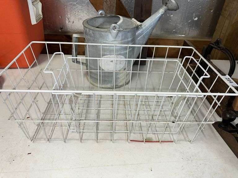 2 levels, watering can, wire baskets