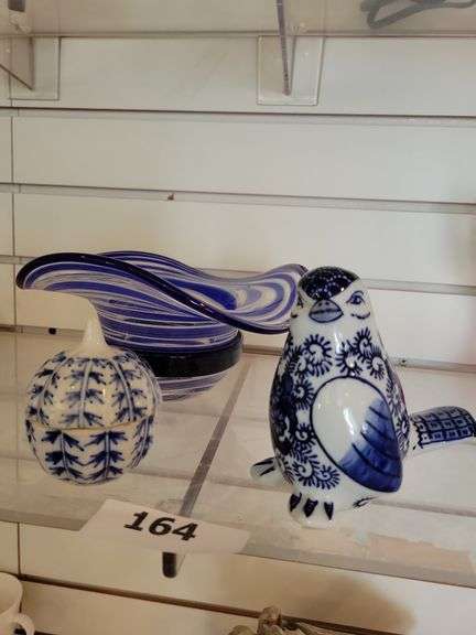 Glass Bowl Bowl, Porcelain Bird, Trinket Box, Misc image