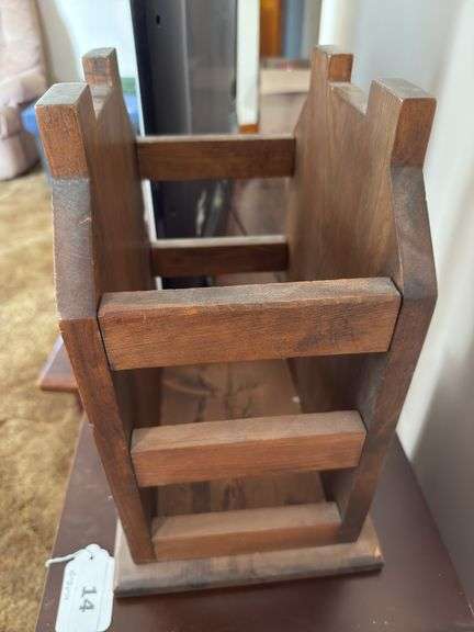Wood house magazine rack 14" t