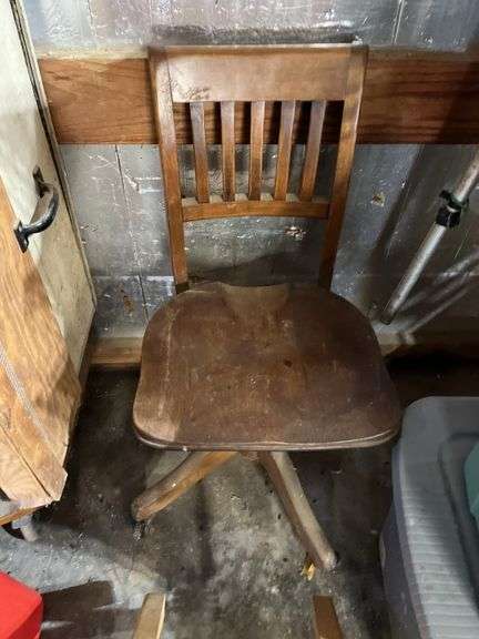 Vintage wood office chair, stool