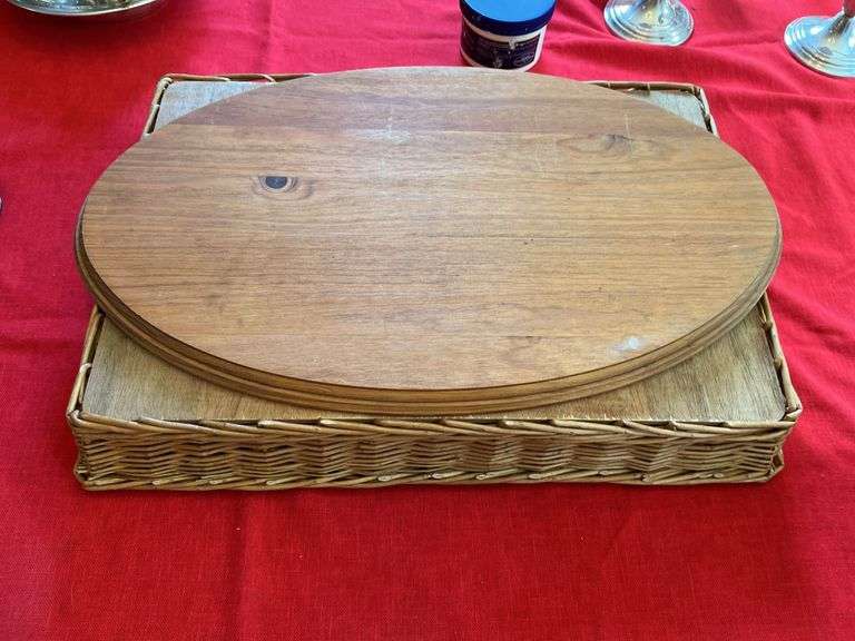 Marble lazy Susan, bread basket, wood oval board