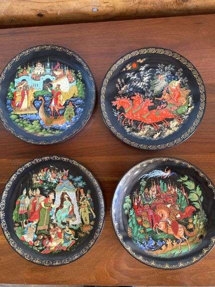 12 - 7.5” Russian designed wall plates (2 are chipped), decorative bird tray