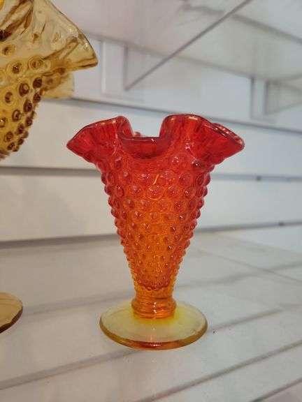 Fenton Hobnail Compote, Anchor Hocking Fairfield Compote, Fenton Amberina Hobnail Petite Vase