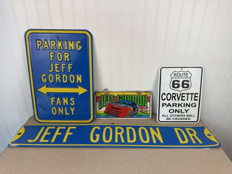 4 metal collector signs - nascar jeff gordon, corvette