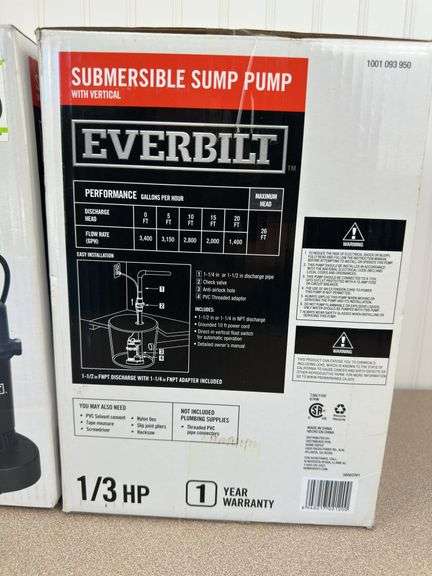 2 Everbilt submersible sump pumps - New