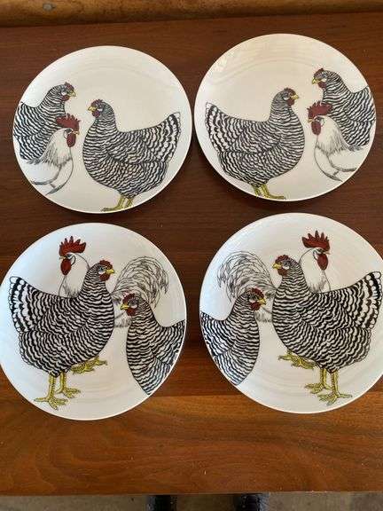 6 piece teacup and saucers, chicken plates, leaf dishes