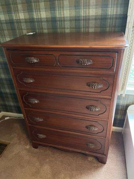 Antique walnut 5 drawer chest w/ fruit pulls