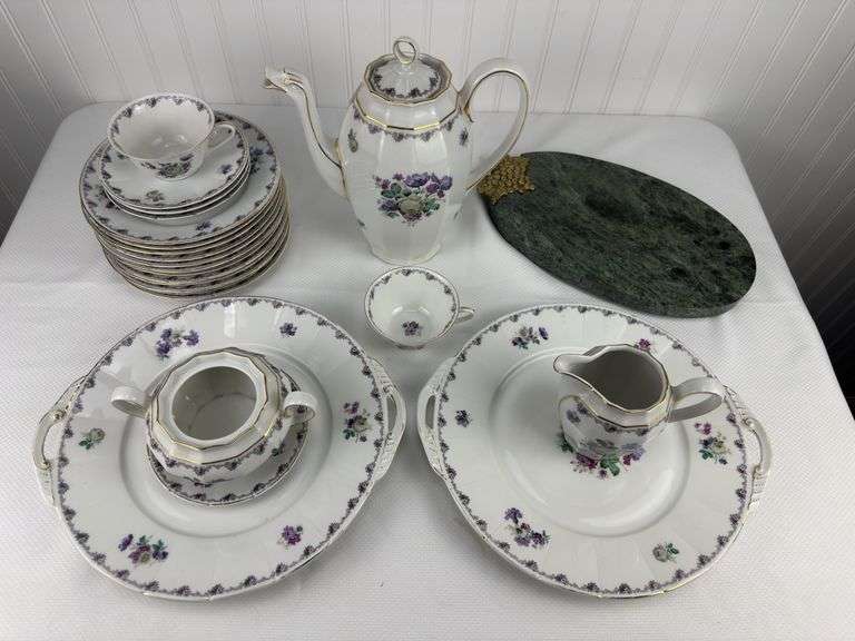 K&A Krautheim Selb Bavaria China, 23 pieces, Antique per sellers, Green Marble Cheese Board