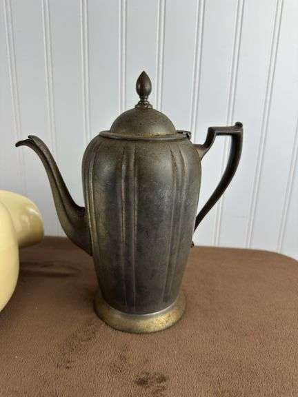 Vintage Pitcher & Teapot Lot – Fiesta Style Disc Pitcher with Two silver plate Teapots