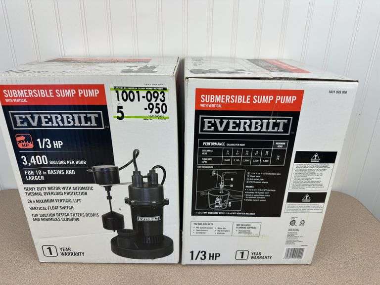 2 Everbilt submersible sump pumps - New