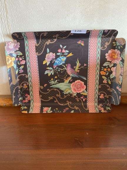 12 - 7.5” Russian designed wall plates (2 are chipped), decorative bird tray